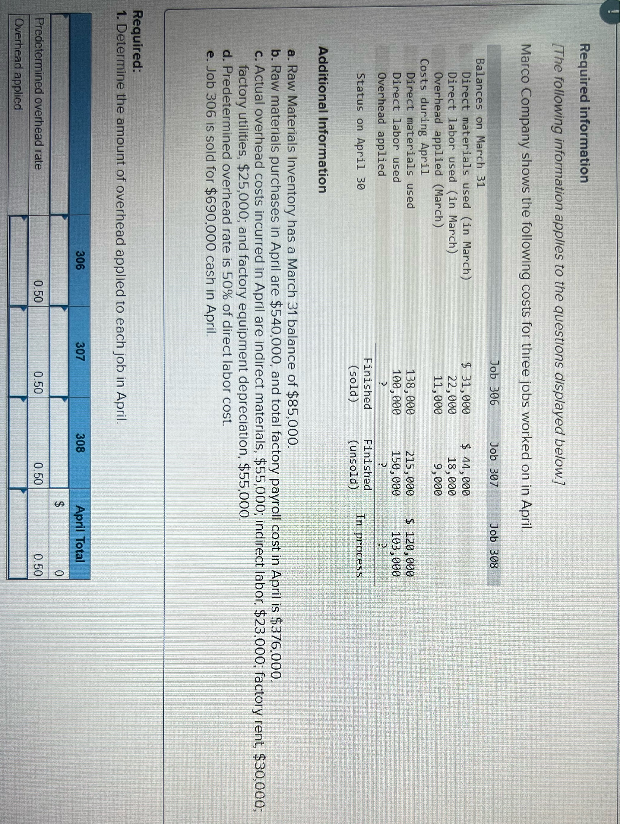 Please help . .... Required information [The following information applies to the