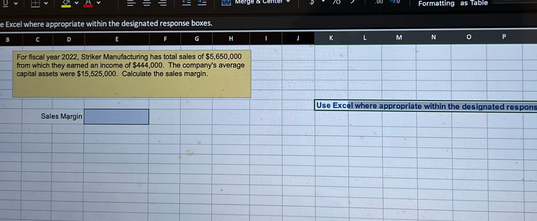 Please include calculation steps U Merge & Center Formatting as Table Excel