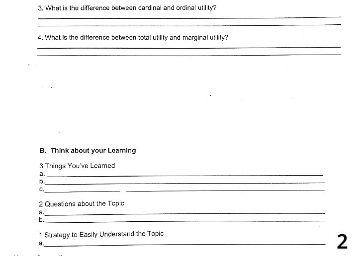 the level of satisfaction that you can get using ordinal utility. 1.