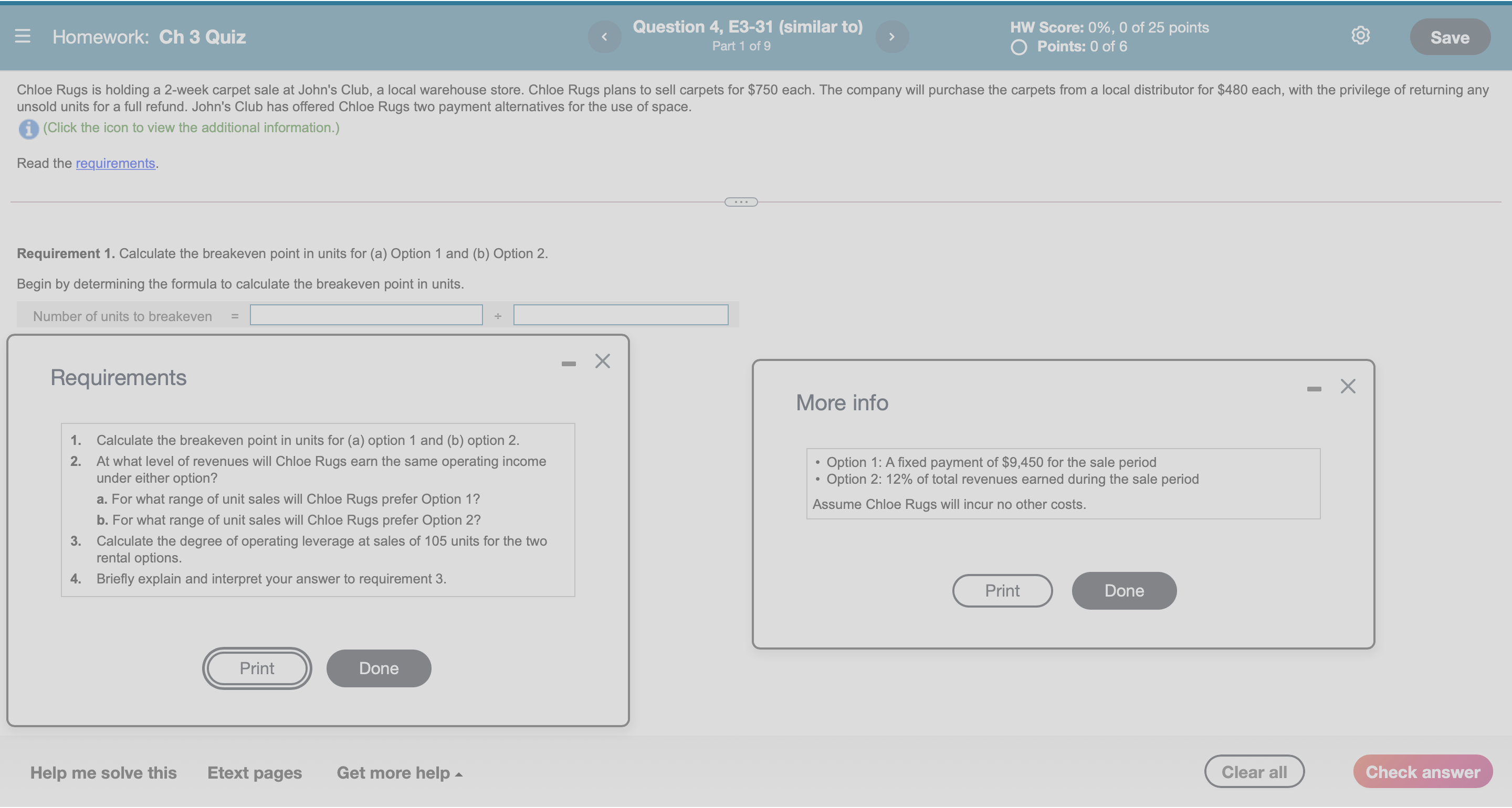 E Homework: Ch 3 Quiz Question 4, E3-31 (similar to) HW