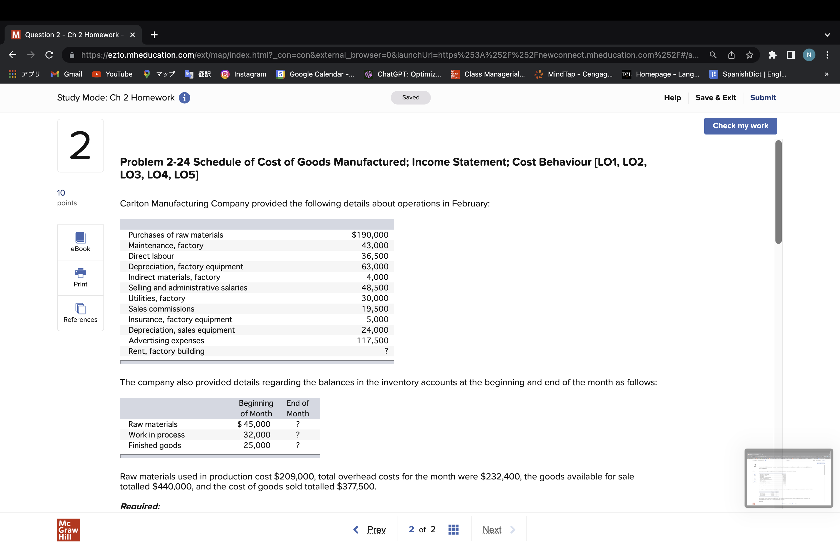\fM Question 2 - Ch 2 Homework X + 6 C'