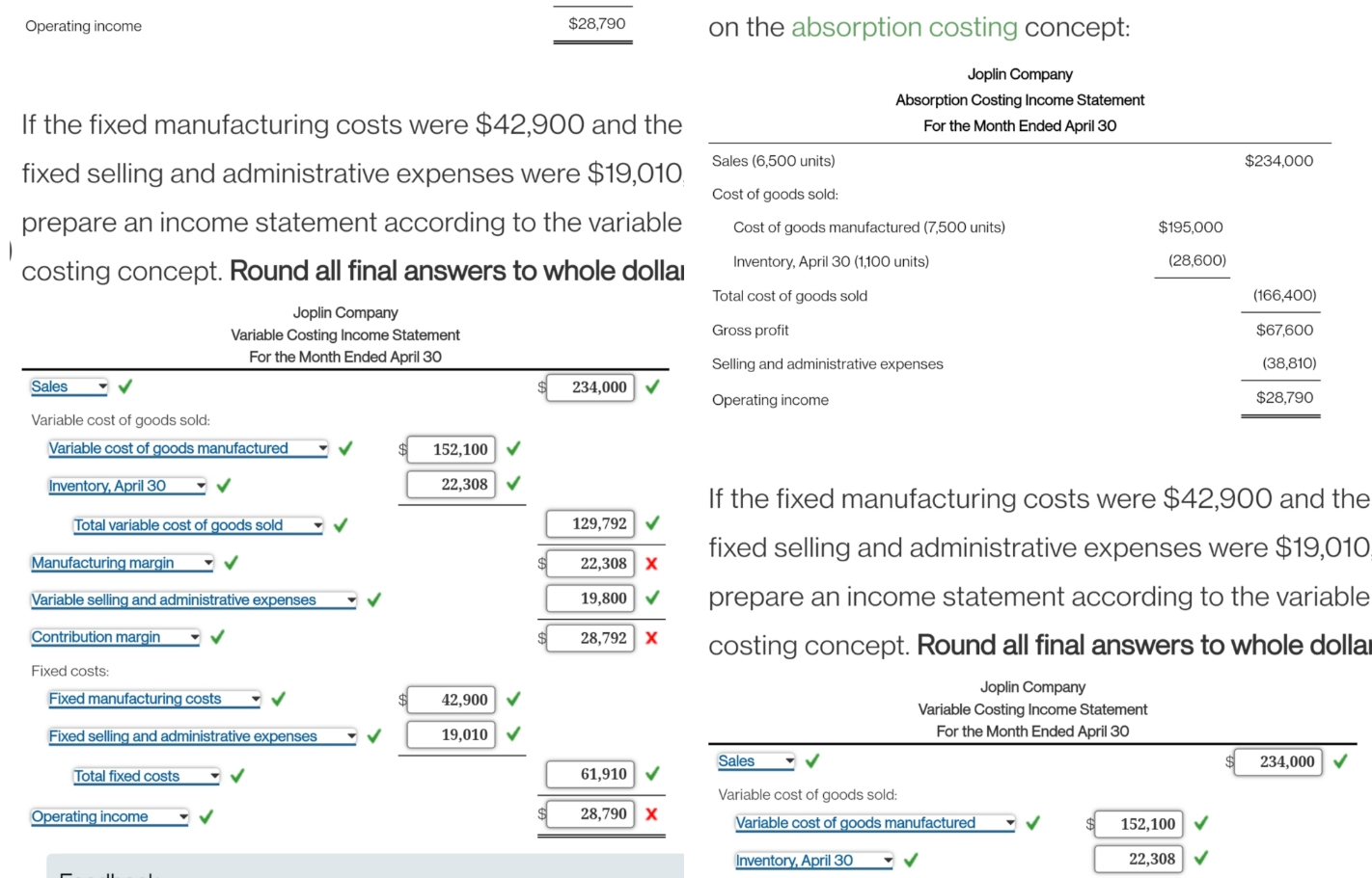 need additional help on this tyia Operating income $28,790 on the absorption