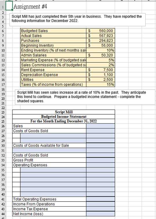  Assignment #4 Script Mill has just completed their 5th year in