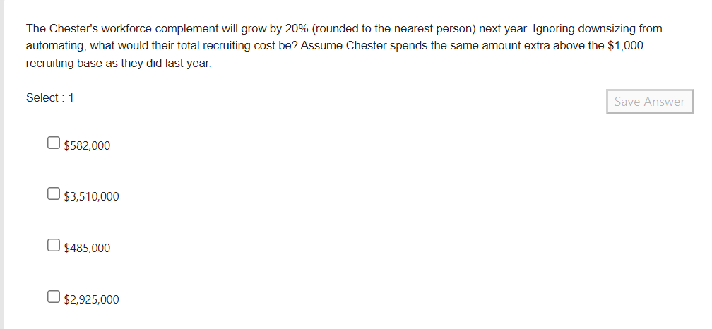  The Chester's workforce complement will grow by 20% (rounded to the