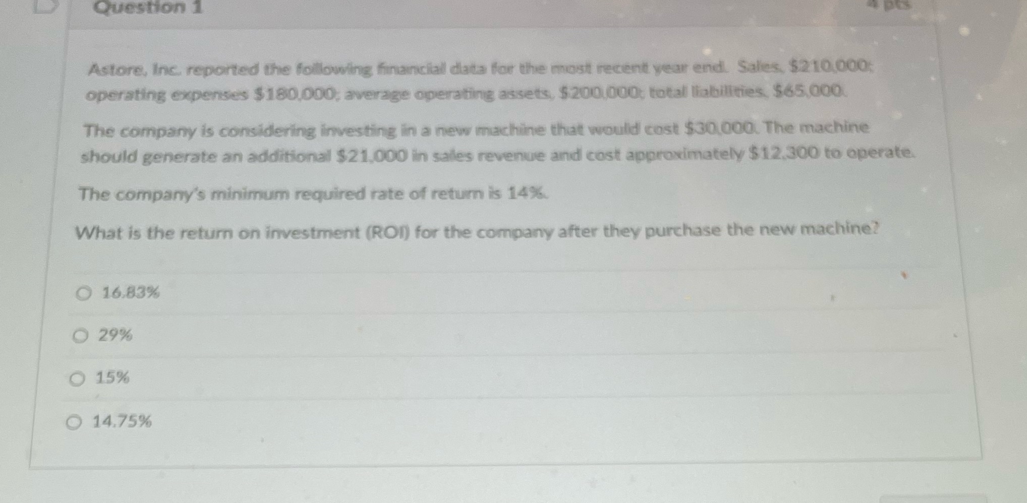  Question 1 Astore, Inc. reported the following financial data for the