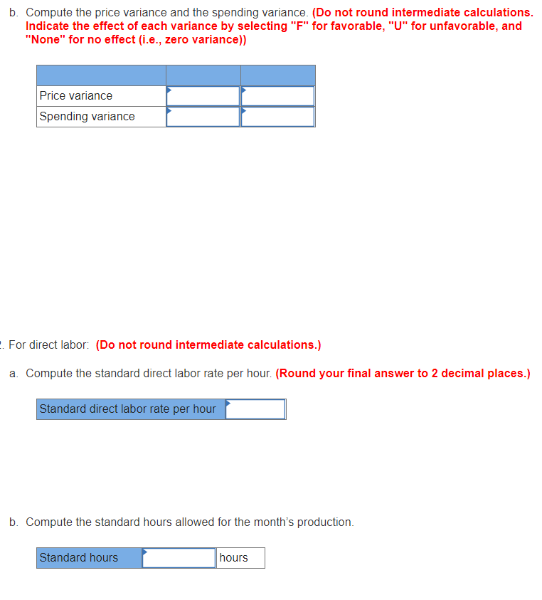 product for which the following standards have been set: Standard Quantity Standard