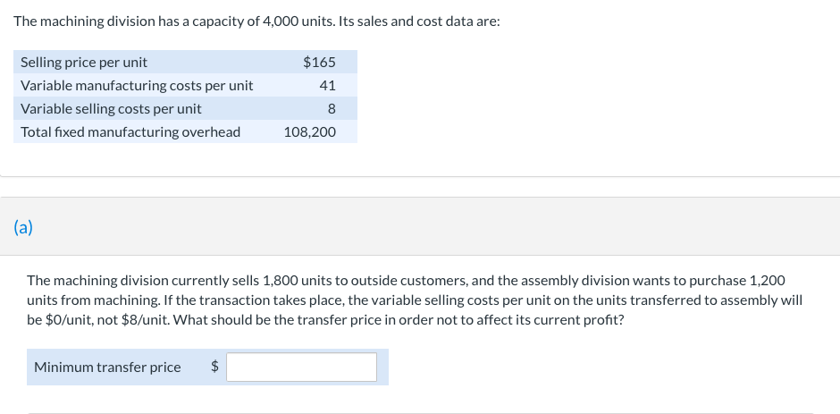 Could someone help me with this please? The machining division has a