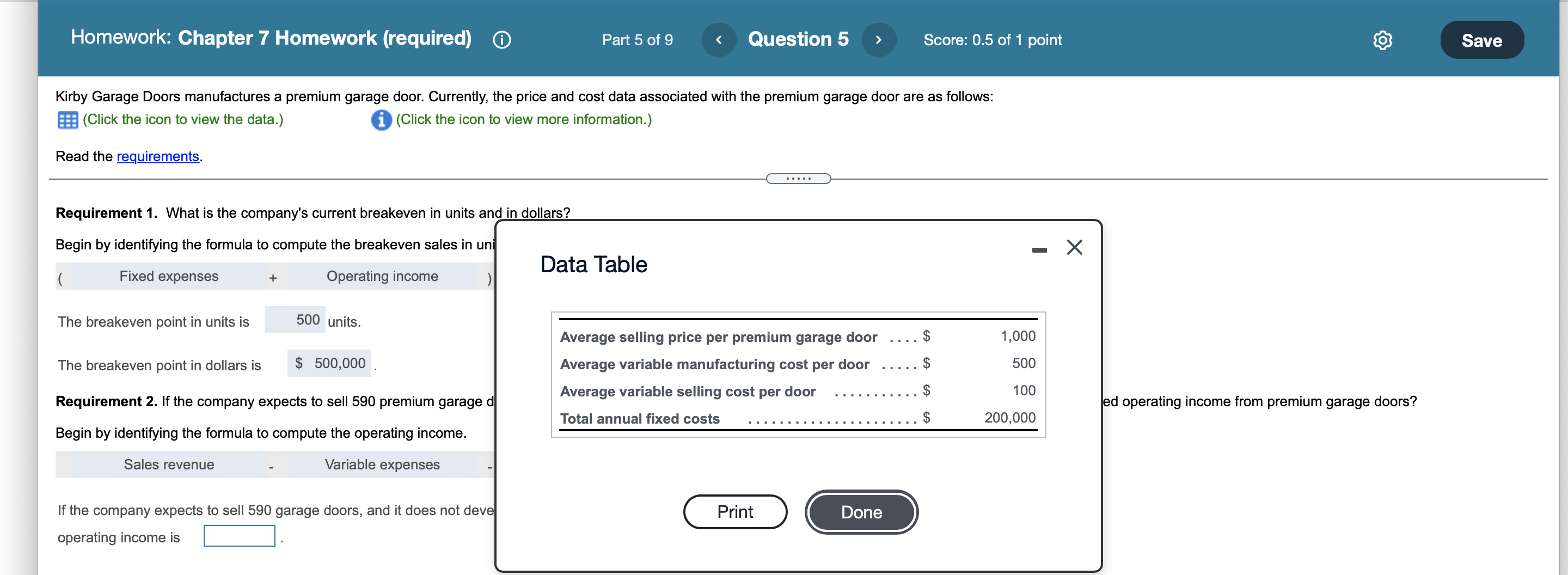  Homework: Chapter 7 Homework (required) (D Question 5 Score: 0.5 of1