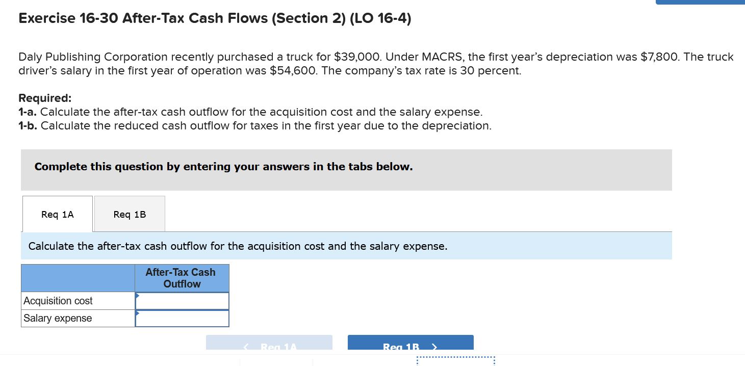 Exercise 16-30 After-Tax Cash Flows (Section 2) (LO 16-4) Daly Publishing Corporation