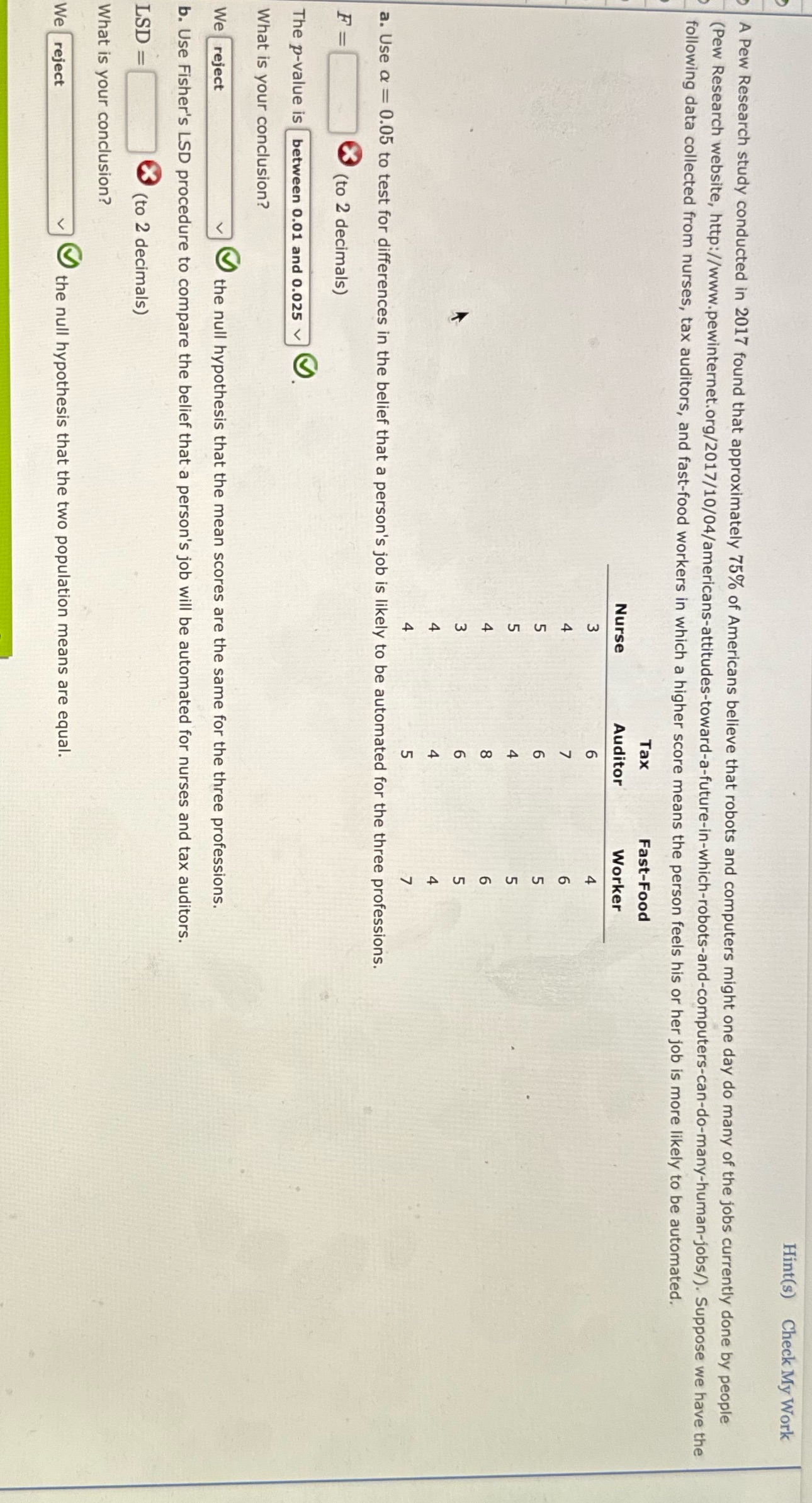  Hint(s) Check My Work A Pew Research study conducted in 2017