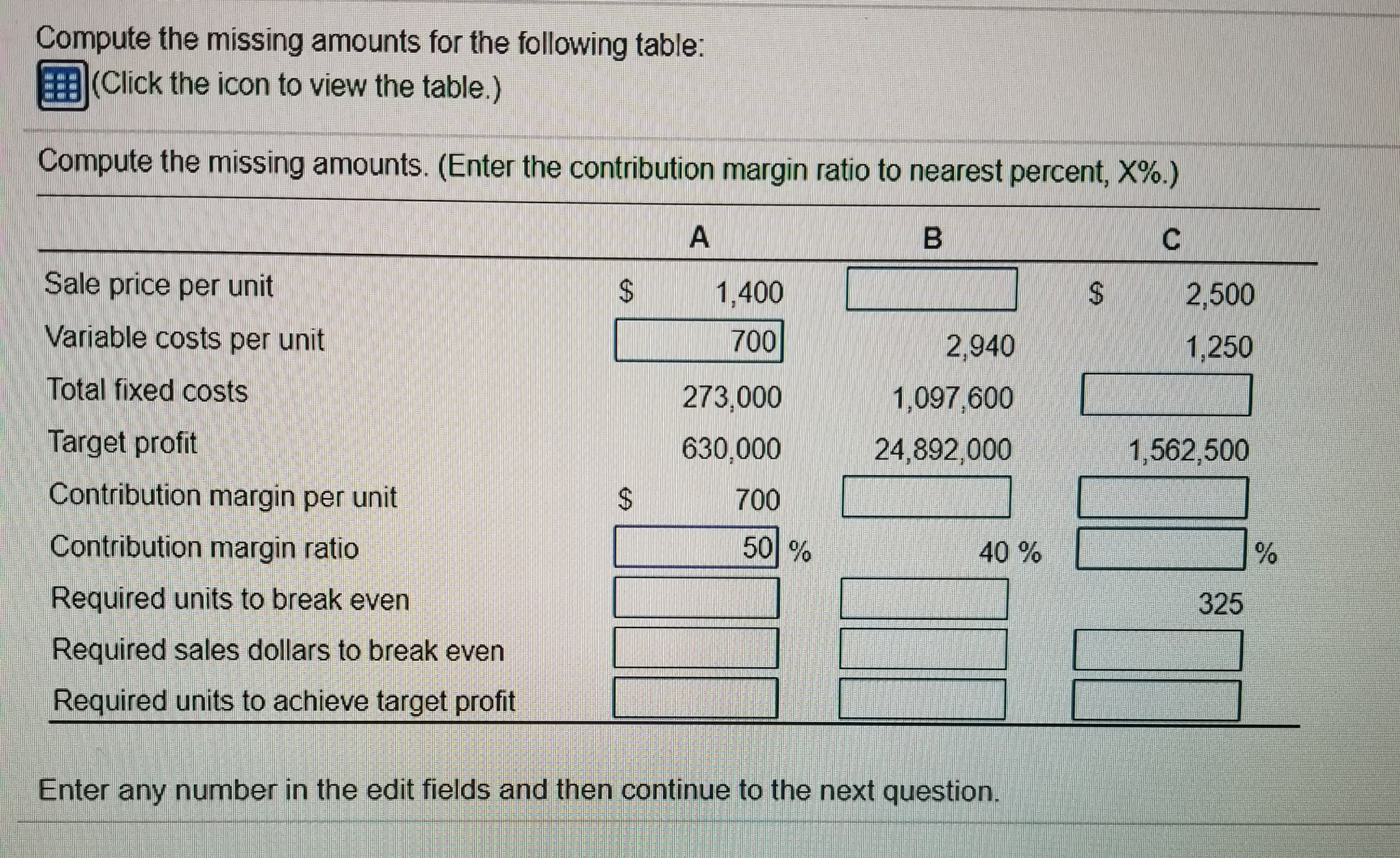 THANK YOU FOR YOUR HELP Compute the missing amounts for the following