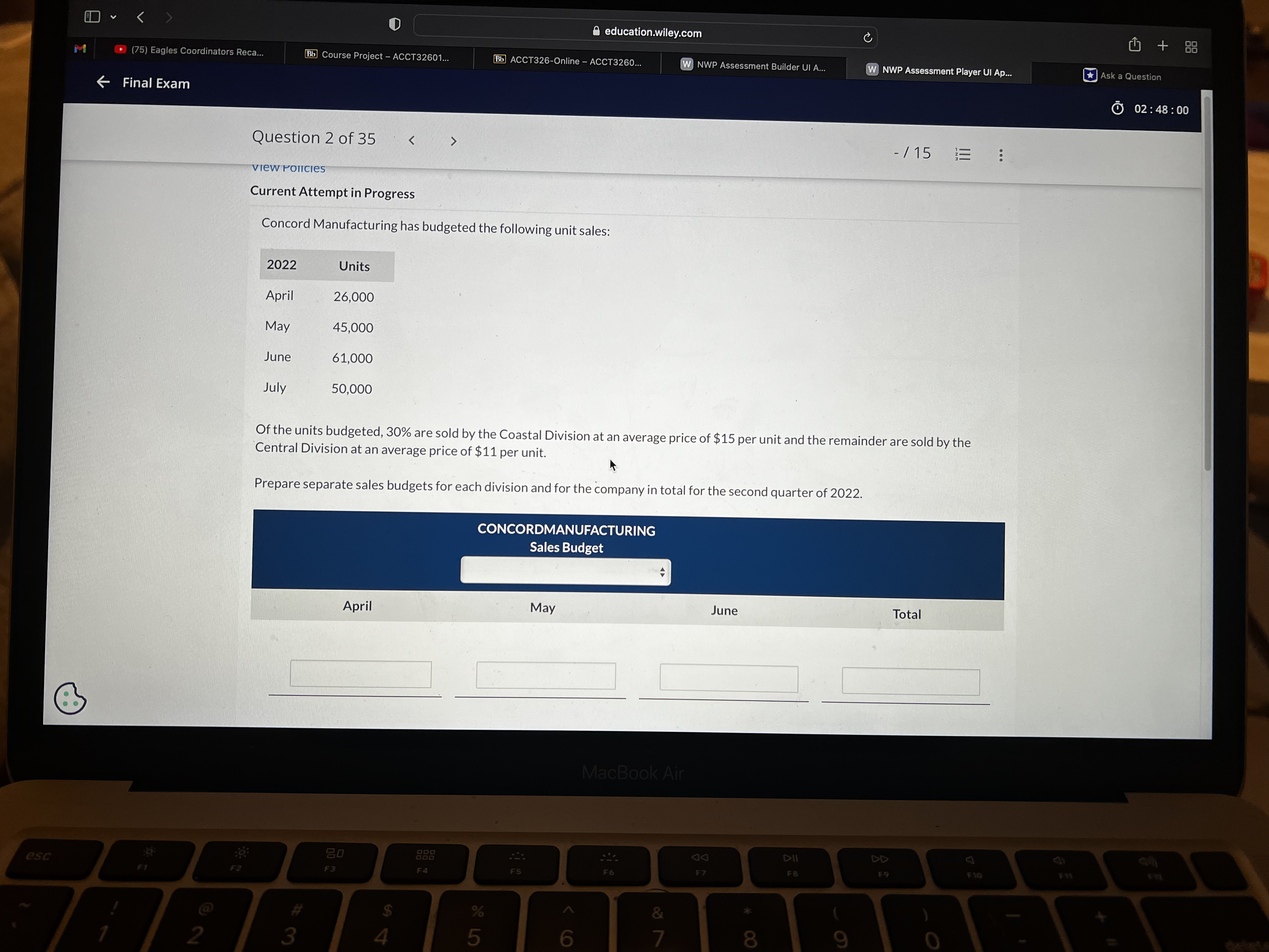 D education.wiley.com + 88 M (75) Eagles Coordinators Reca... Bb Course