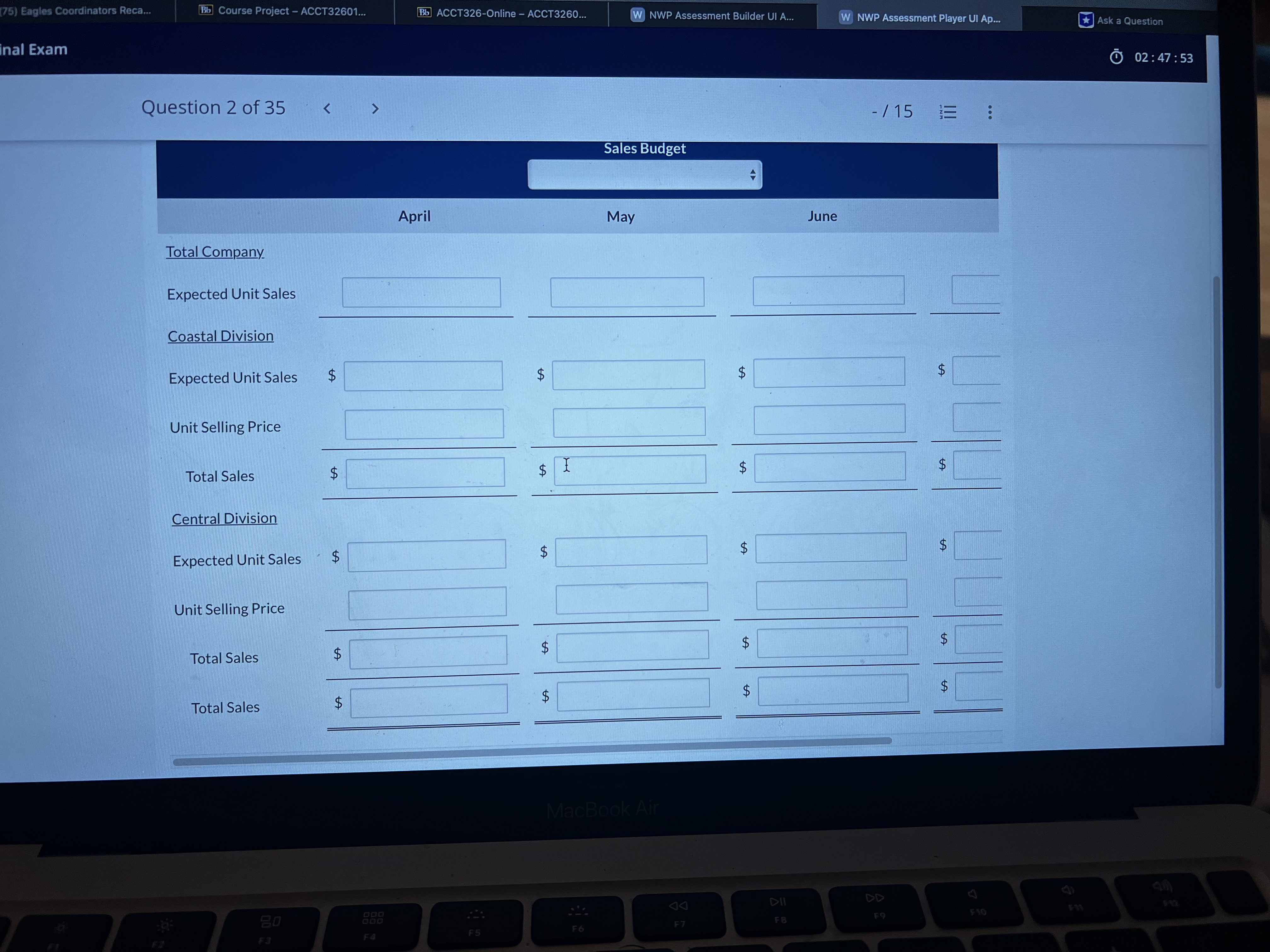 Project - ACCT32601... [Bb] ACCT326-Online - ACCT3260... W NWP Assessment Builder UI