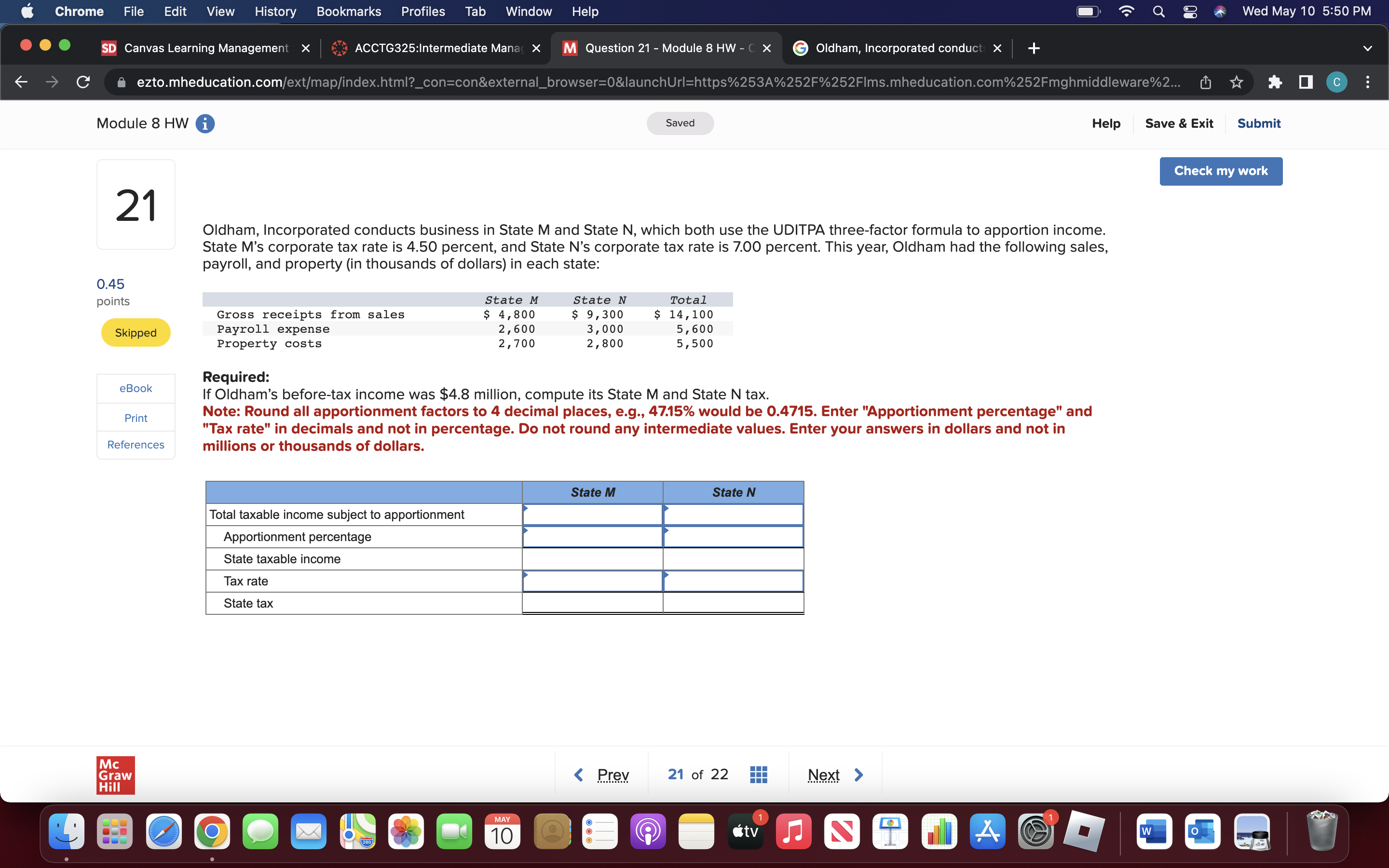 . . SD Canvas Learning Managemen X ACCT6325:Intermediate Man x M Question