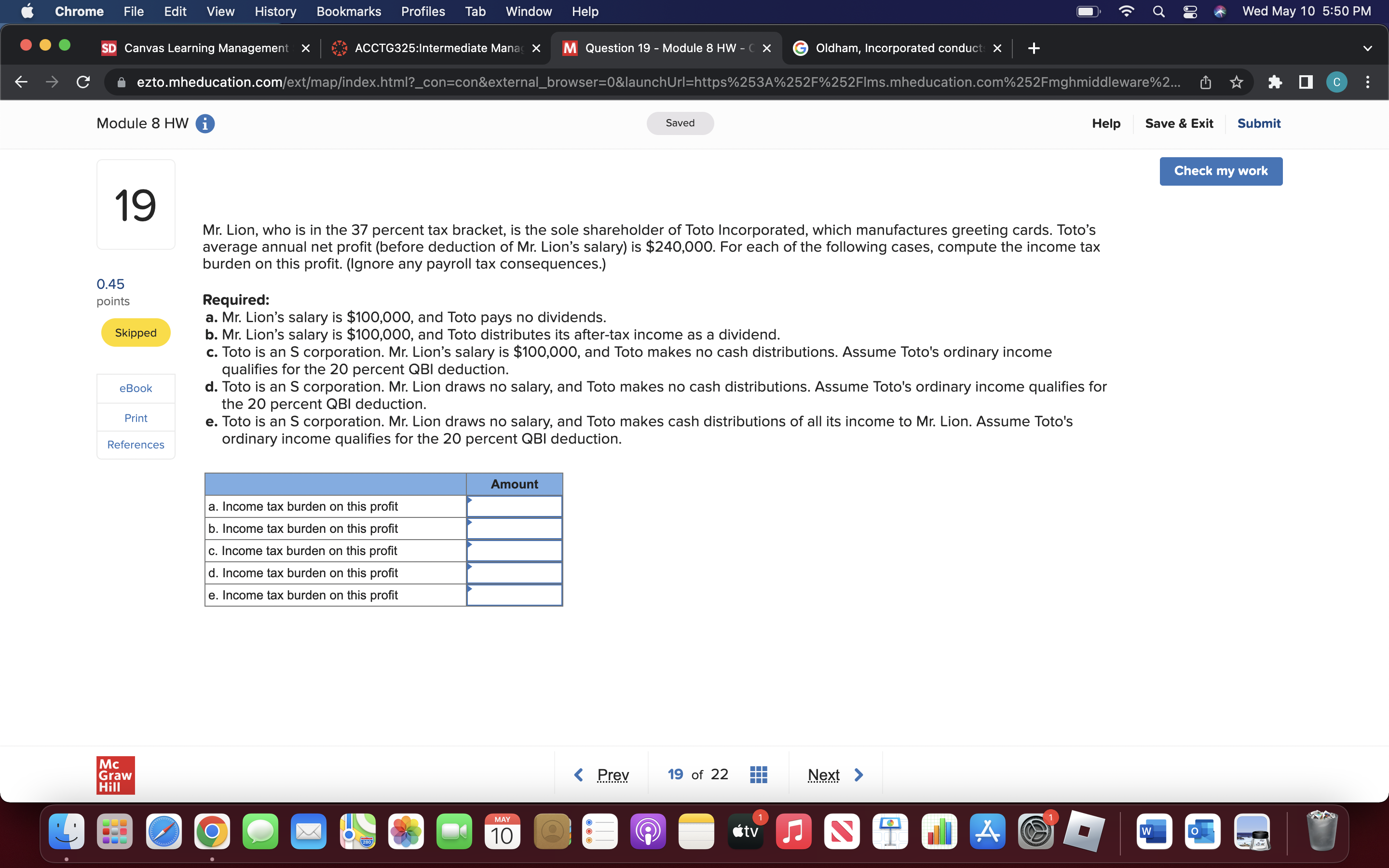 22 Module 8 HW , x Q Oldham, Incorporated condur X 0'