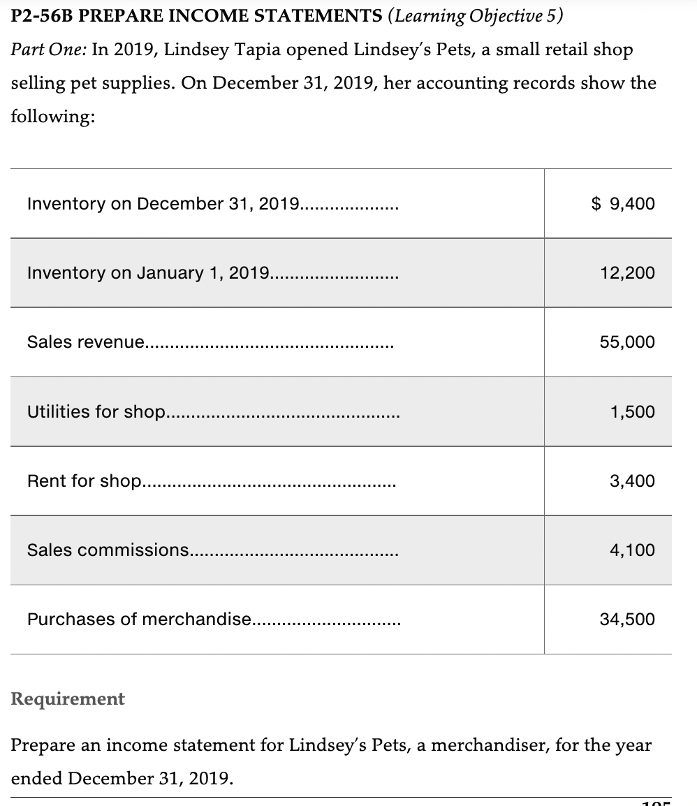  P2-56B PREPARE INCOME STATEMENTS (Learning Objective 5) Part One: In 2019,