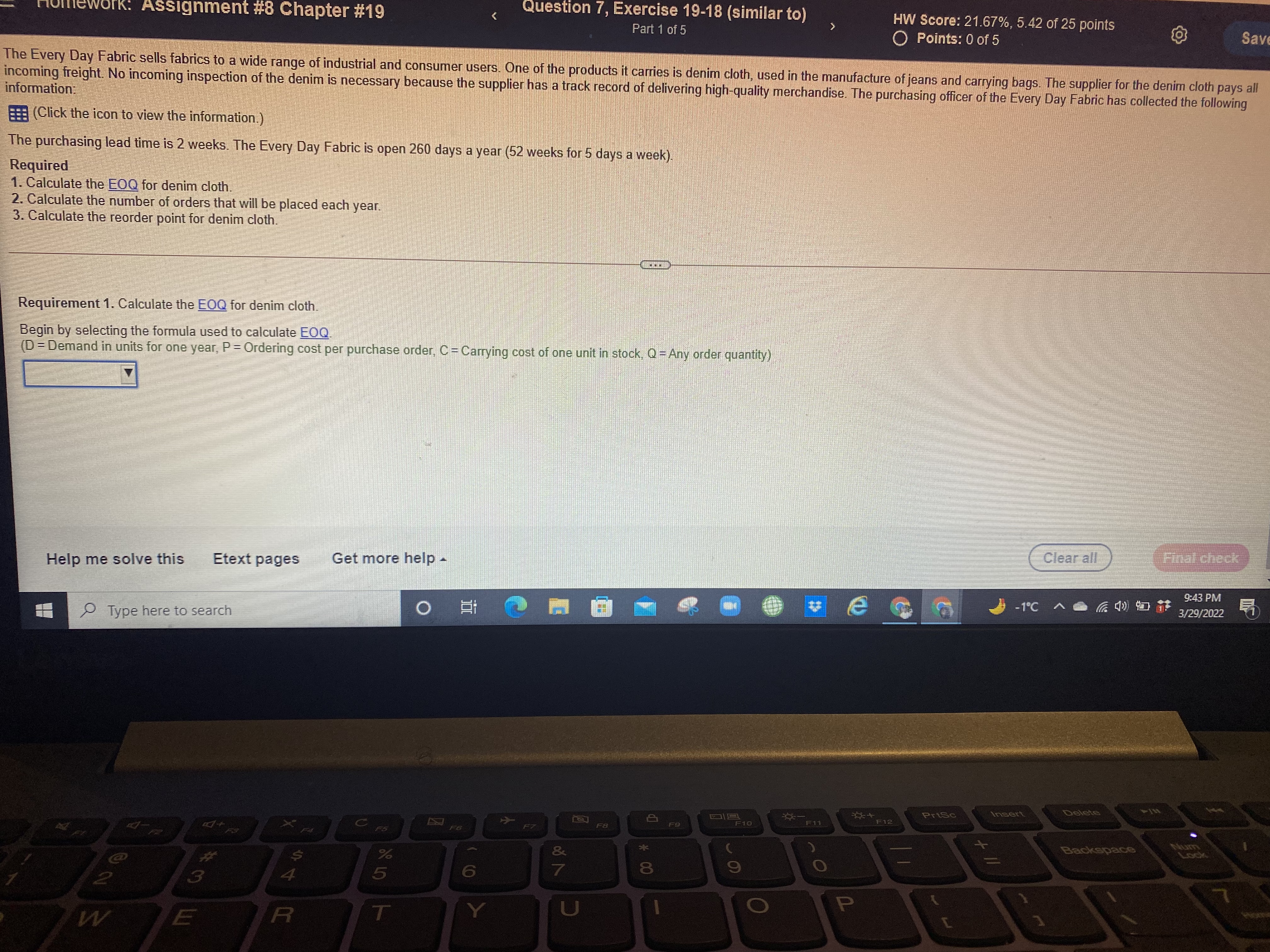 #19 Question 7, Exercise 19-18 (similar to) HW Score: 21.67%, 5.42 of