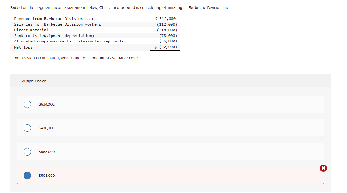  Based on the segment Income statement below, Chips, Incorporated is considering