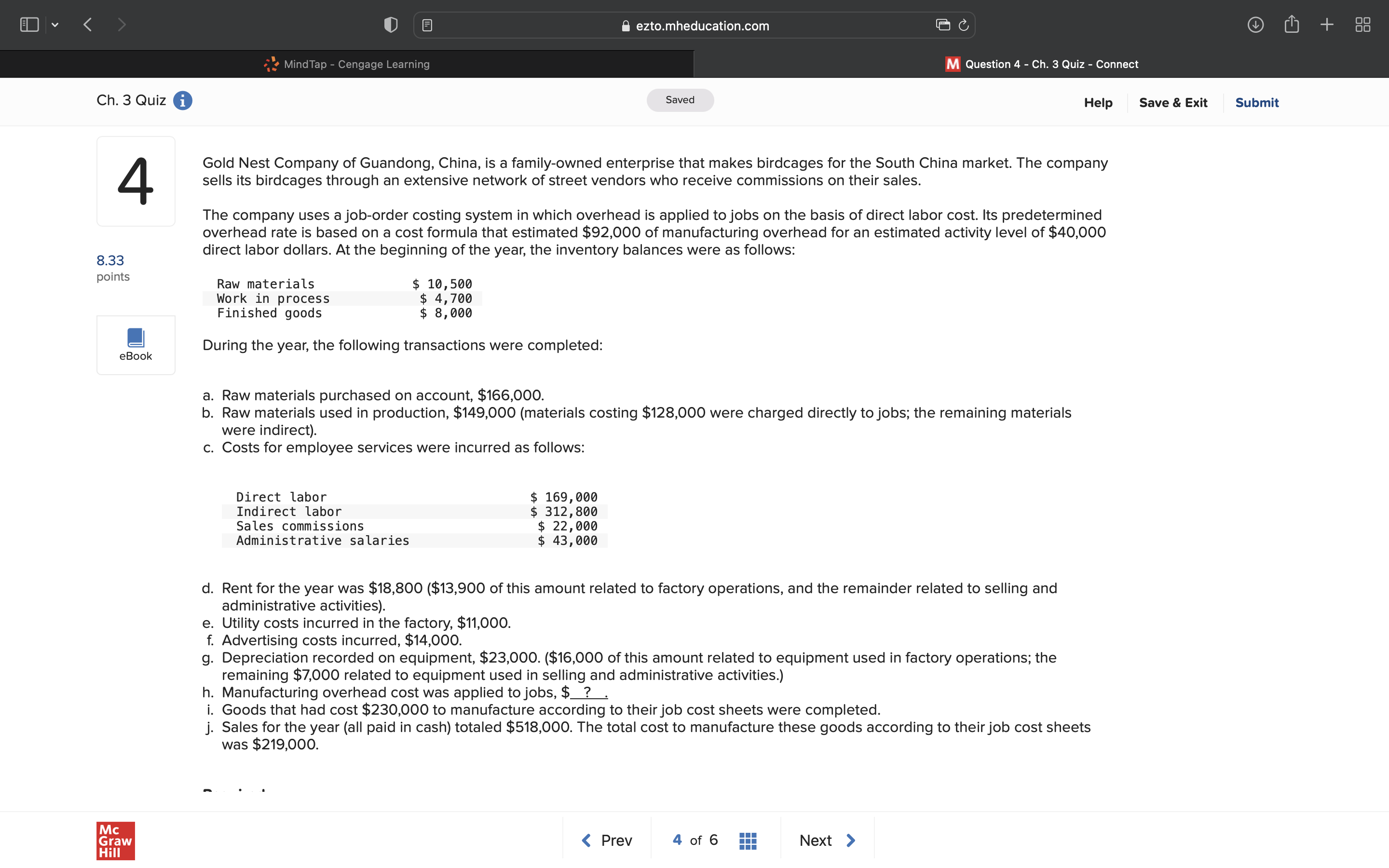  B ezto.mheducation.com C M Question 4 . on. a Quiz -