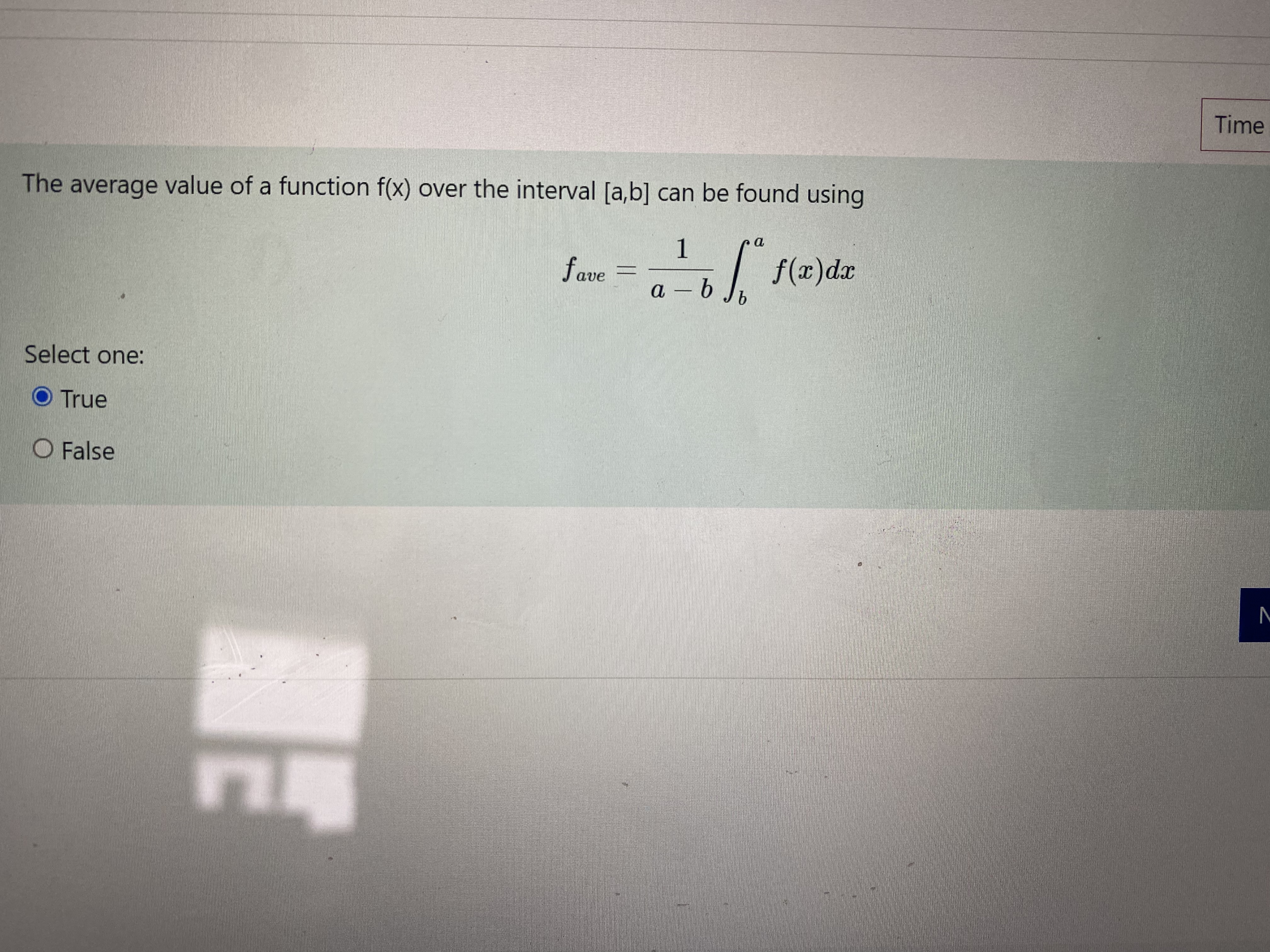  Time The average value of a function f(x) over the interval