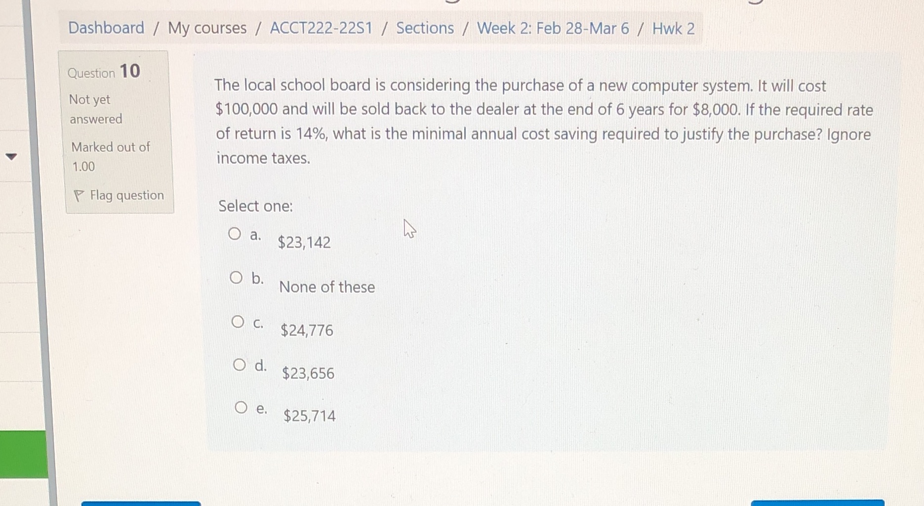 Dashboard / My courses / ACCT222-2251 / Sections / Week 2: