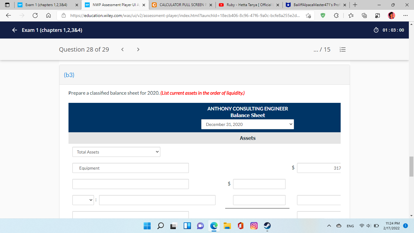 1 (chapters 1,2,3&4) 1 01:03 : 24 Question 28 of 29 ...