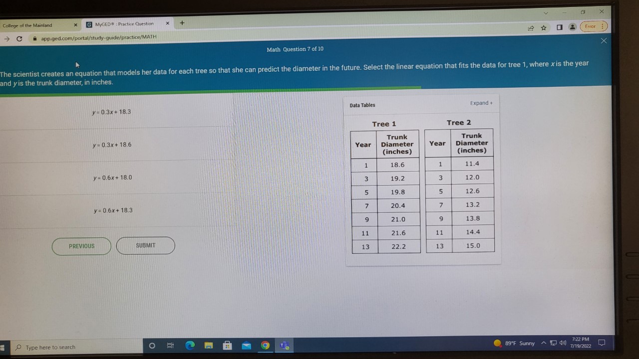 The scientist creates an equation that models her data for each tree