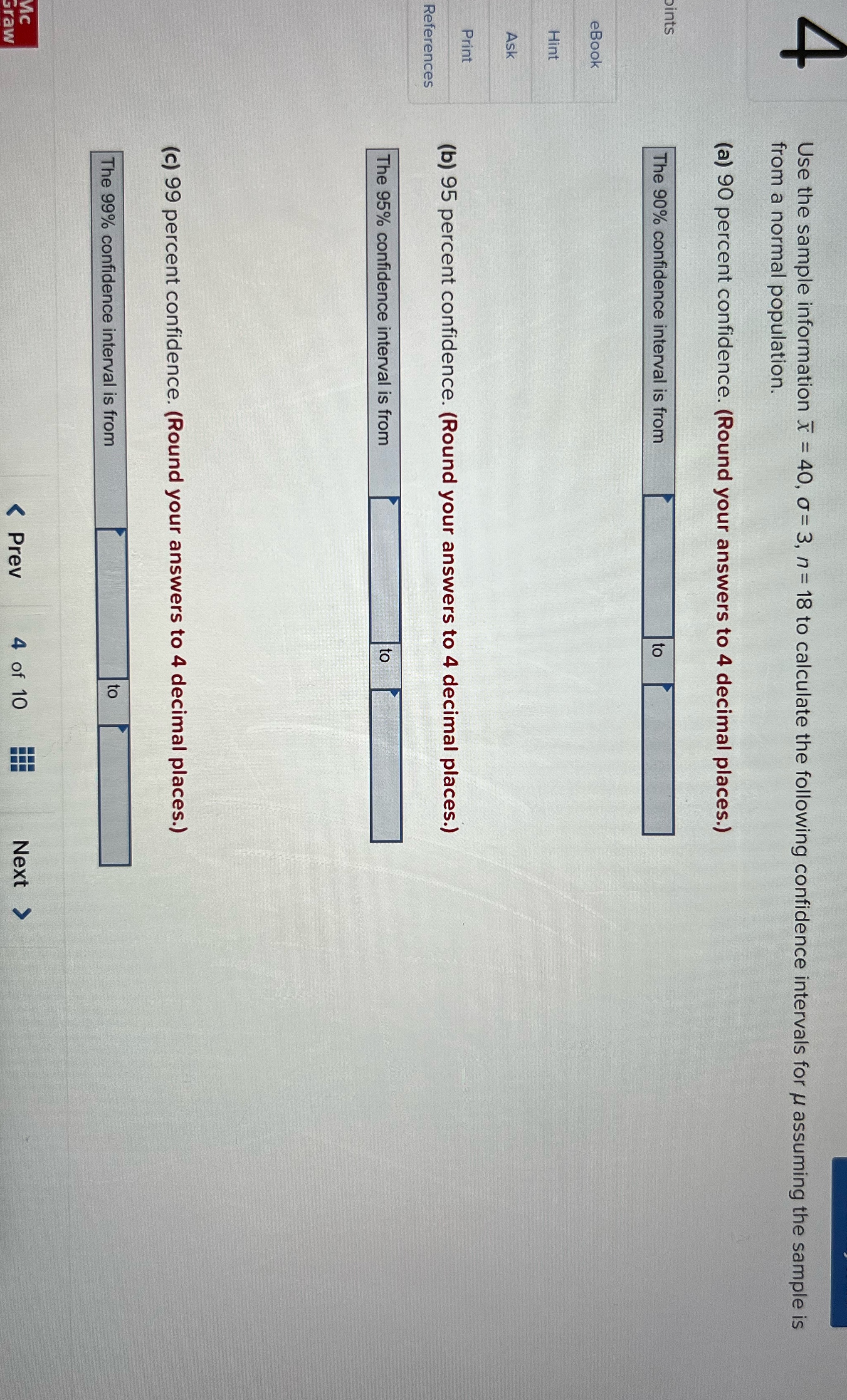  Use the sample information x = 40, o= 3, n =