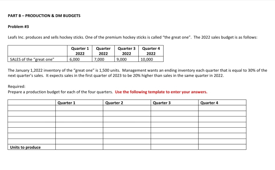 please help me solve this problem PART B - PRODUCTION & DM