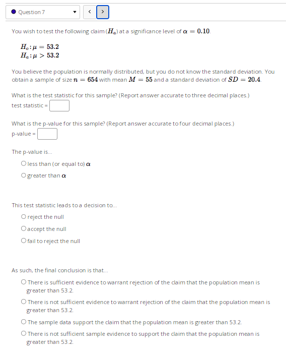 O Based on a sample of 65 people, the sample mean GPA