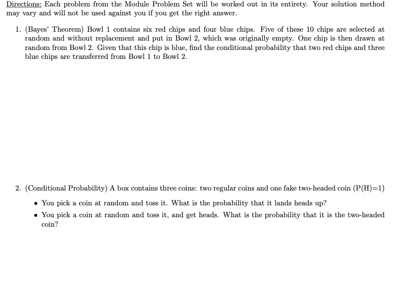  Directions: Each problem from the Module Problem Set will be worked