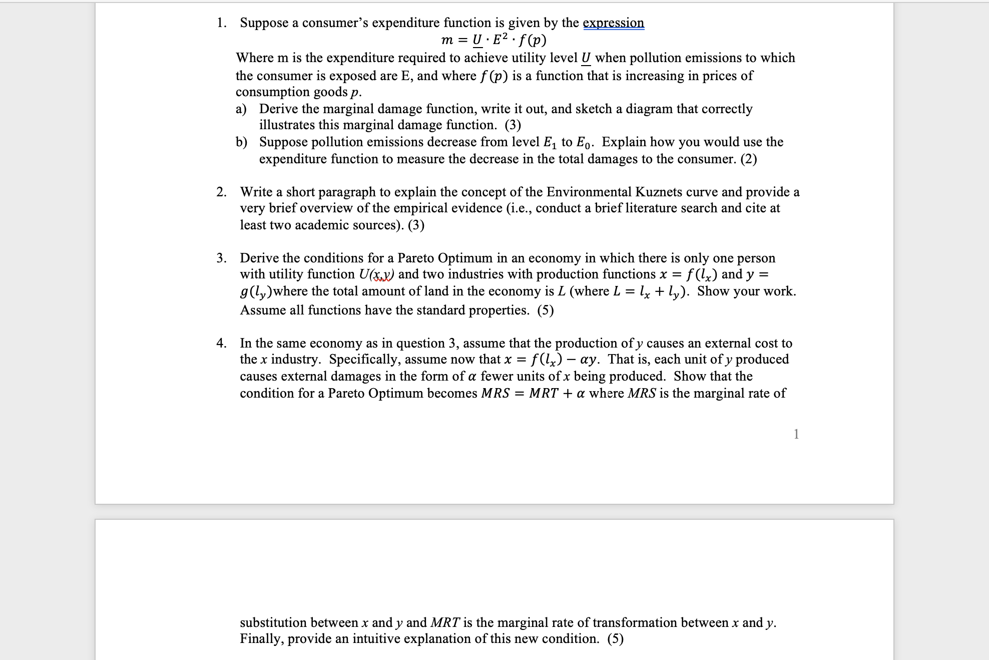 L. Suppose a consumer's expenditure function is given by the expression
