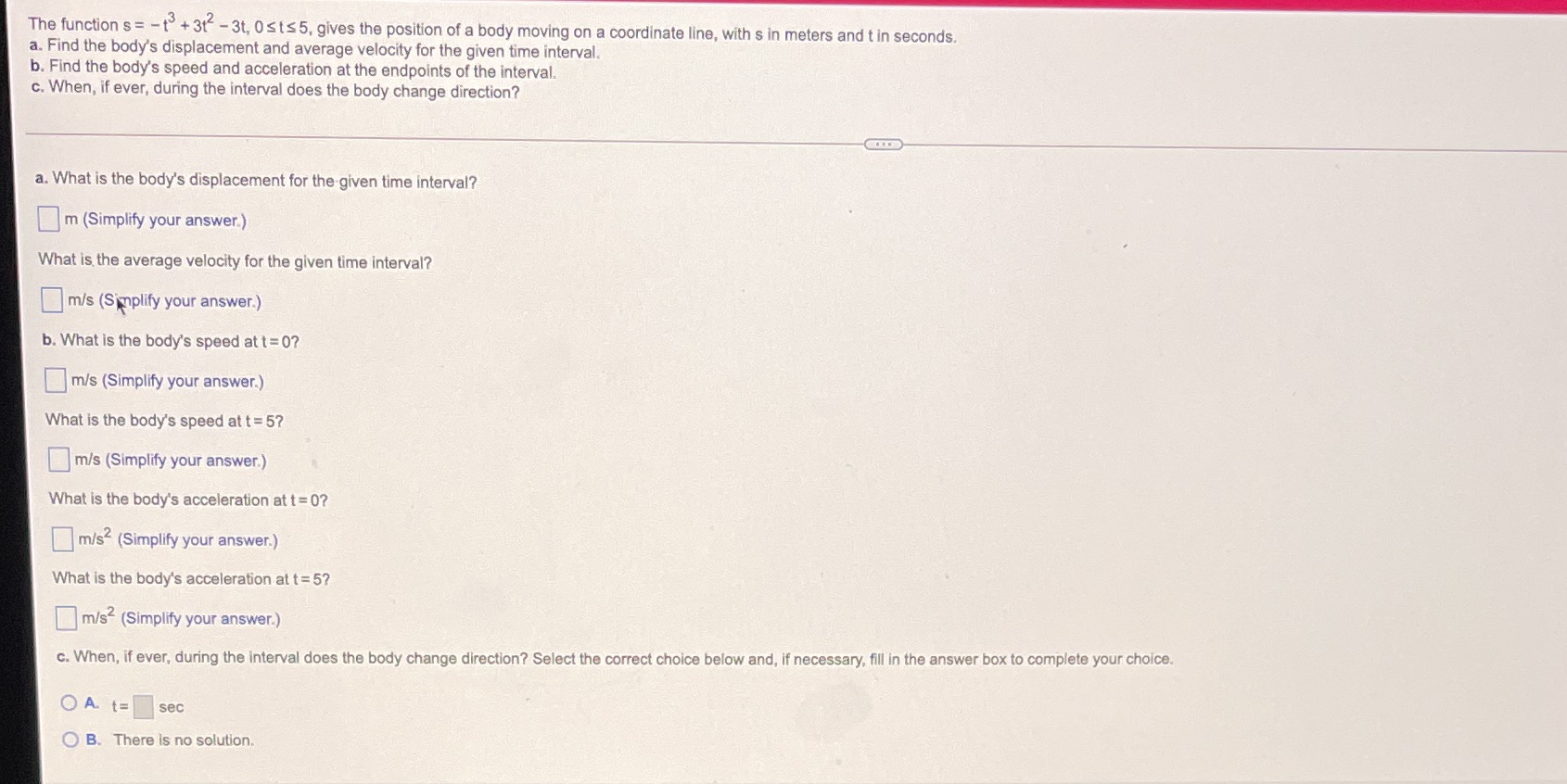  The function s = -to + 31- -3t, 0 sts 5,