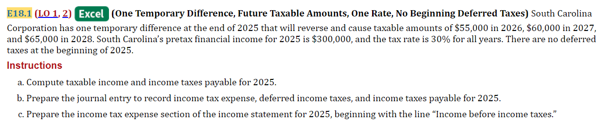  E18.1 [LO 1, ;] w [One Temporary Difference, Future Taxable Amounts.
