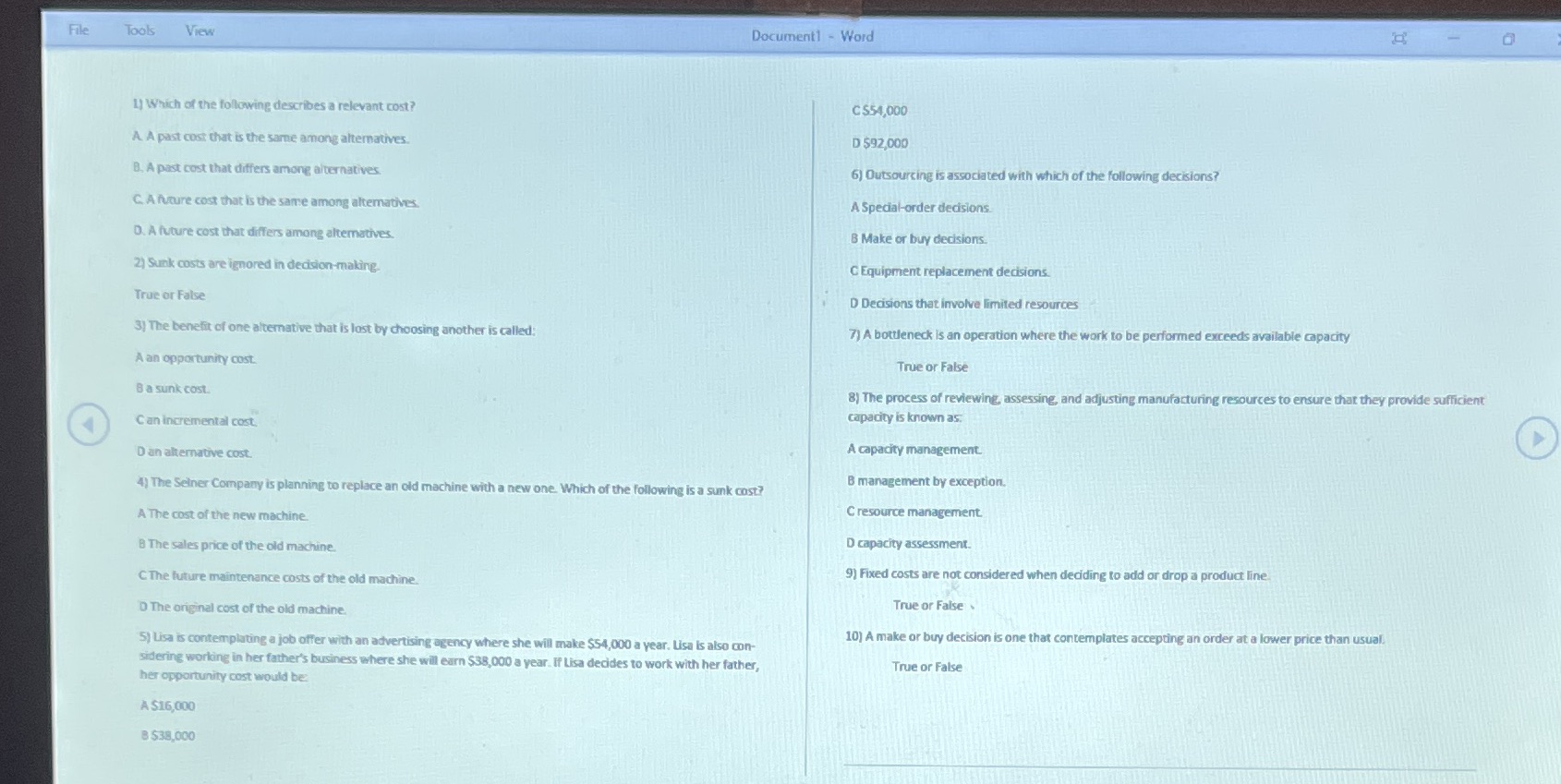 Please answer multiple choice questions and provide explanations File Tools View Document1