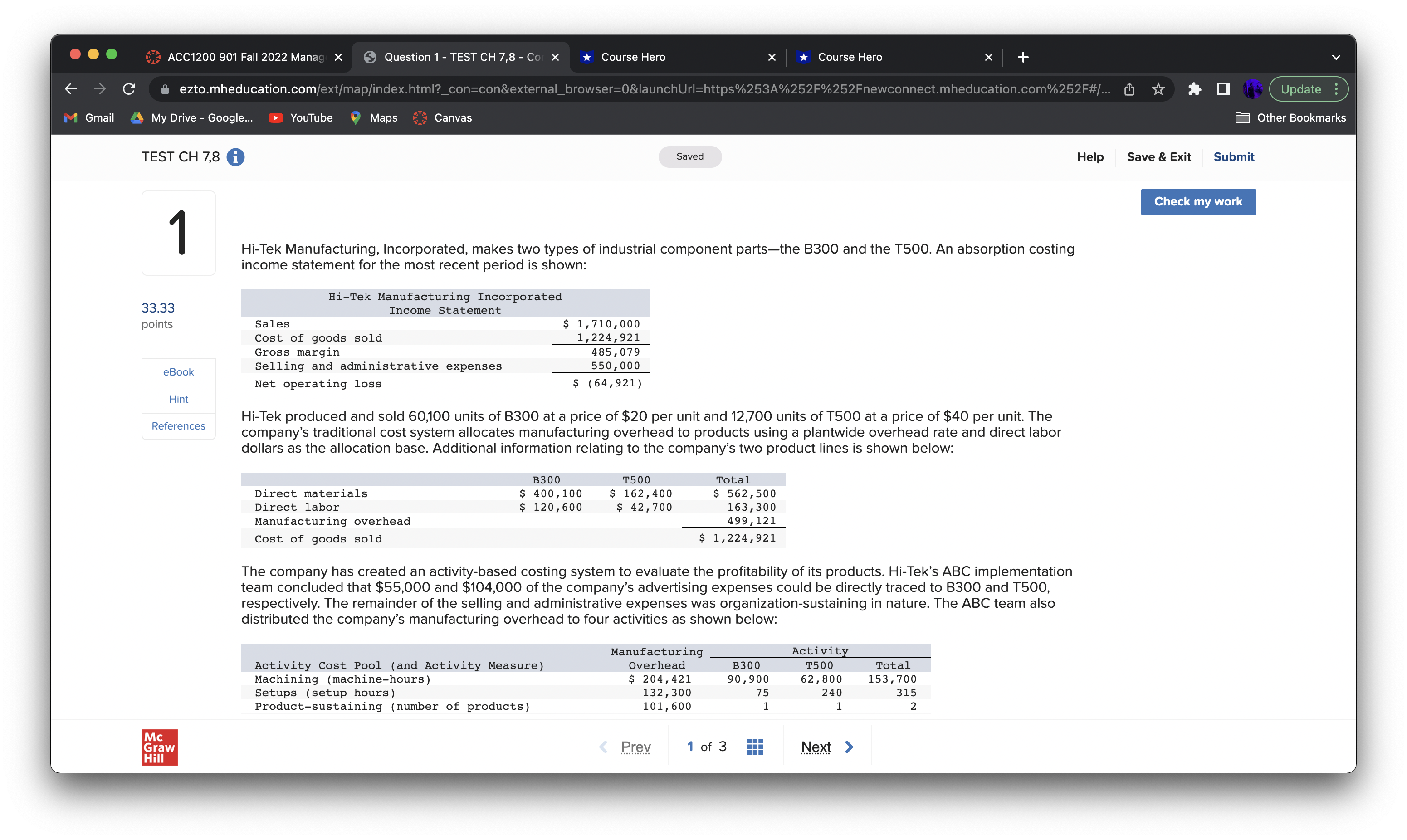  ACC'lZDO 901 Fall 2022 Maria X 9 Question 1 - TEST