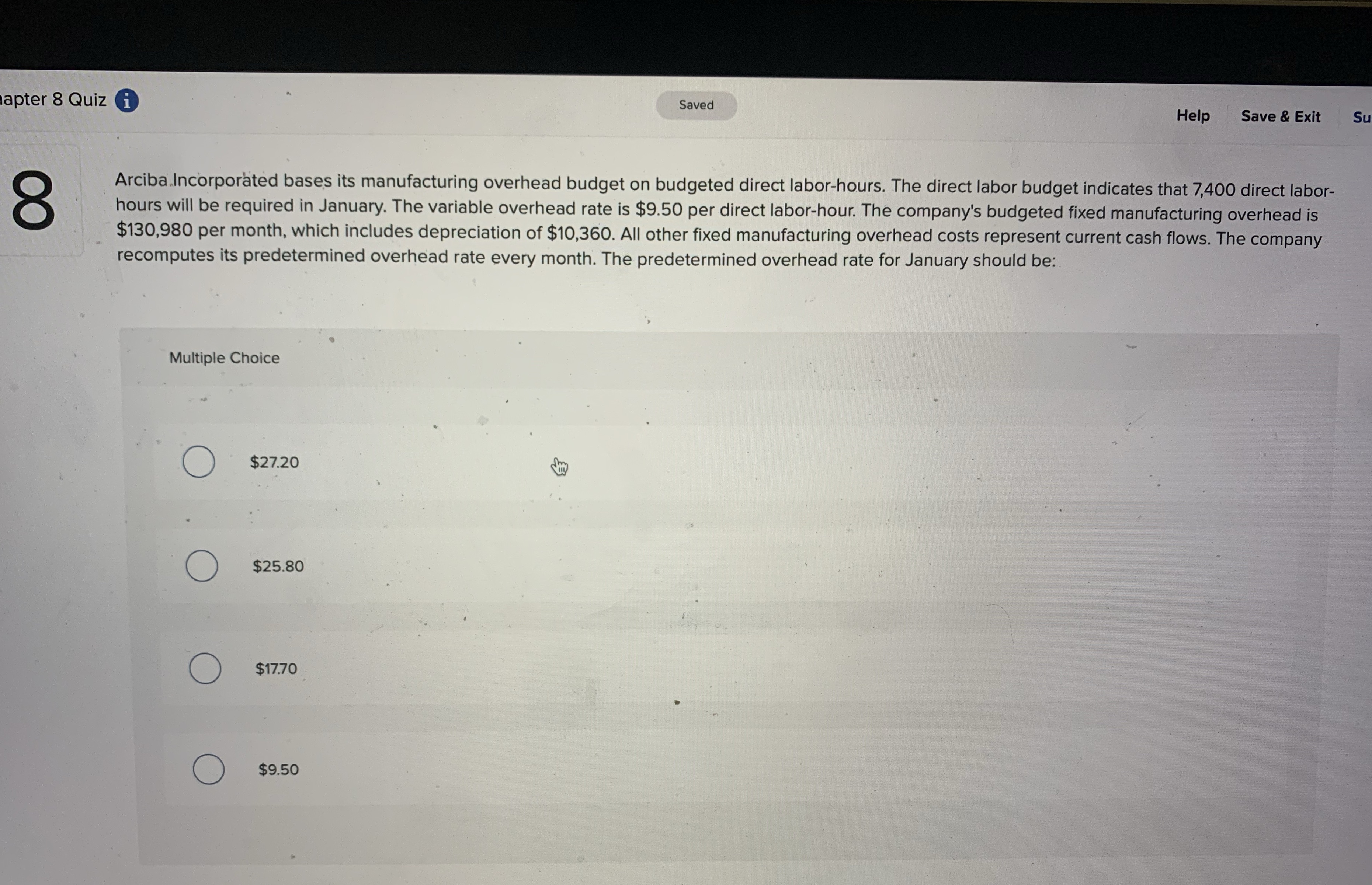  apter 8 Quiz i Saved Help Save & Exit Su 8