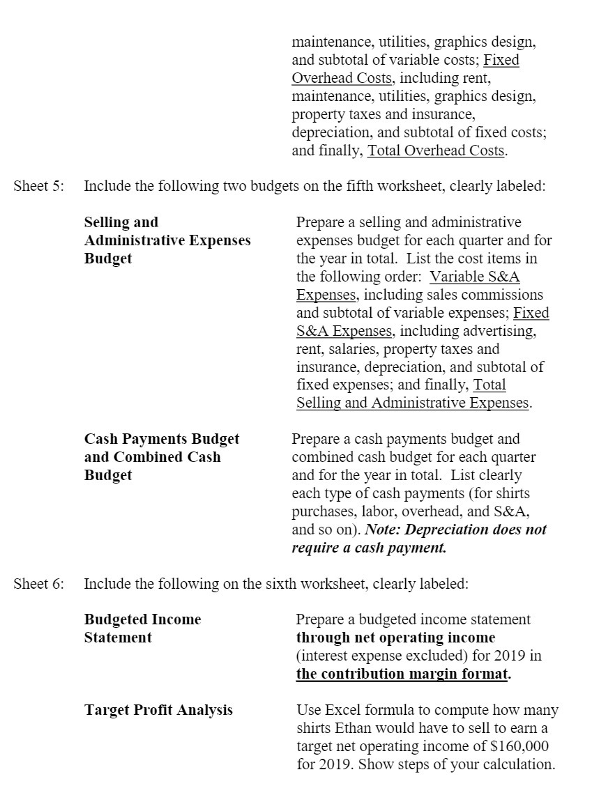 Sheet 5: Sheet 6: maintenance, utilities, graphics design, and subtotal of