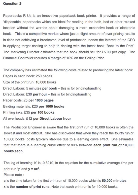 question 2 Question 2 Paperbacks R Us is an innovative paperback book