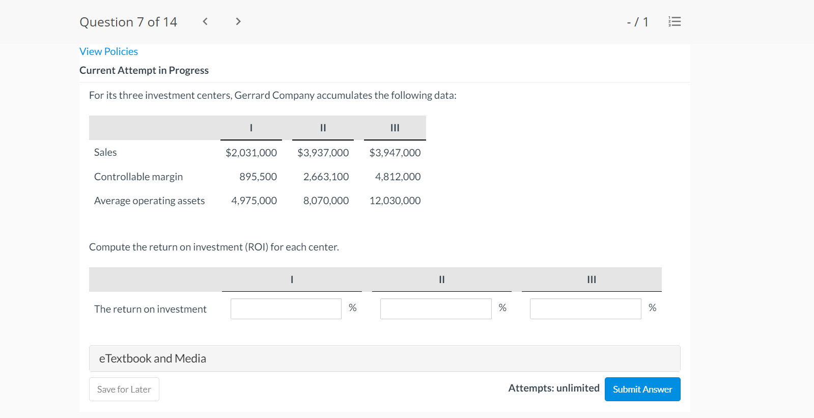  Question 7 of 14 - /'| E View Policies Current Attempt