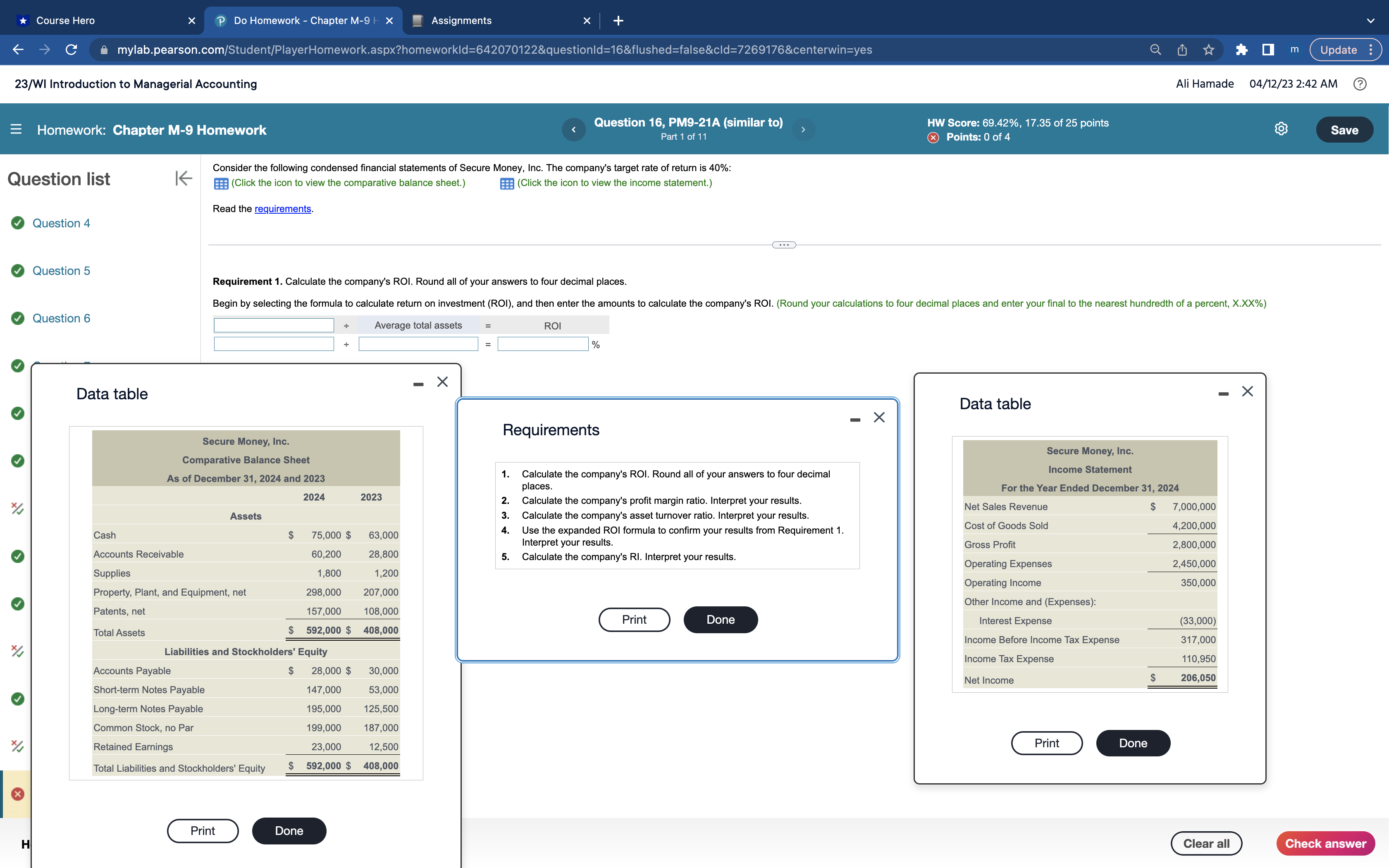  Course Hero X P Do Homework - Chapter M-9 > Assignments