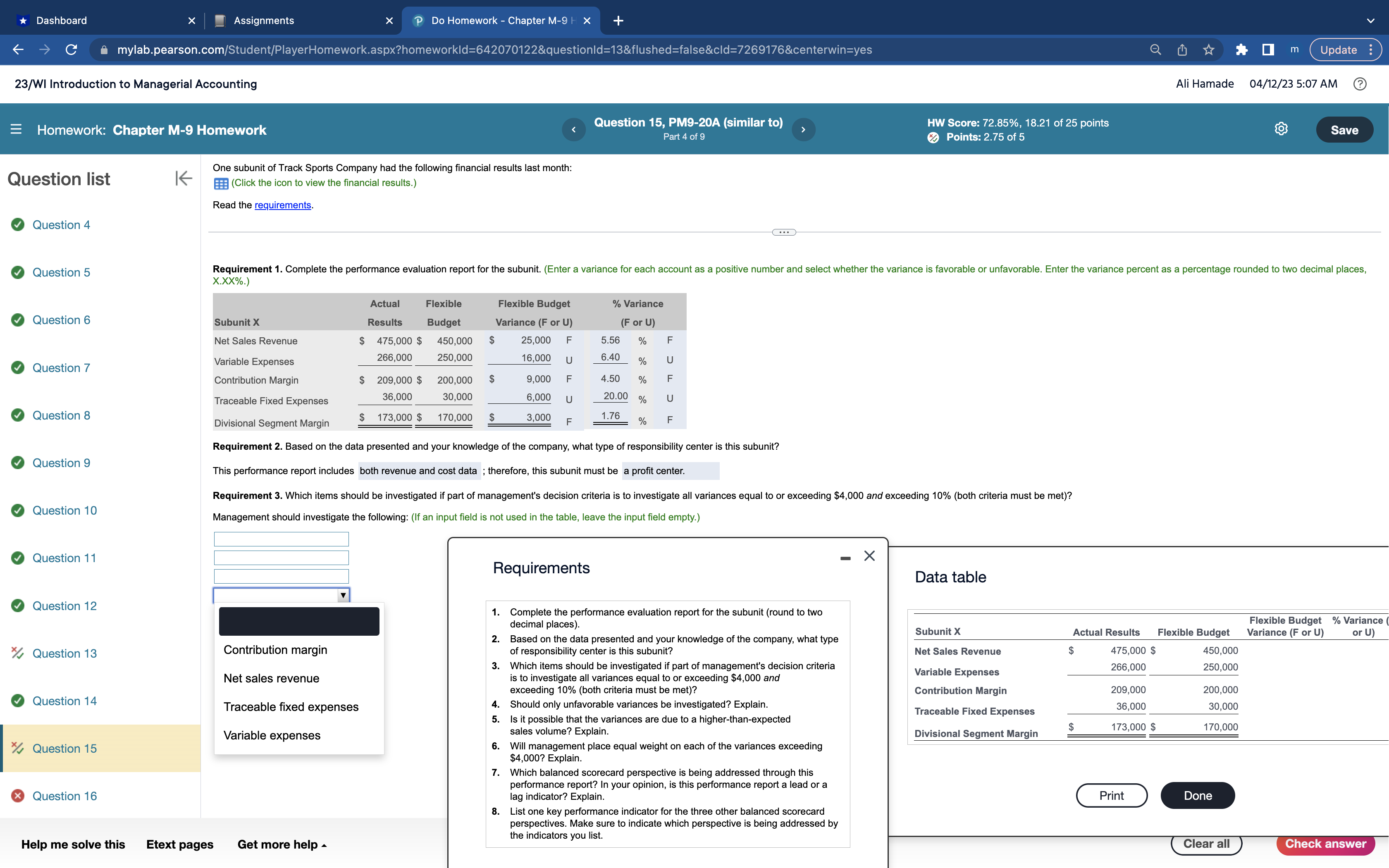  Dashboard X Assignments P Do Homework - Chapter M-9 - X