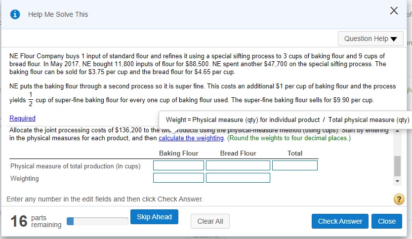 buys 1 input of standard flour and refines it using a special