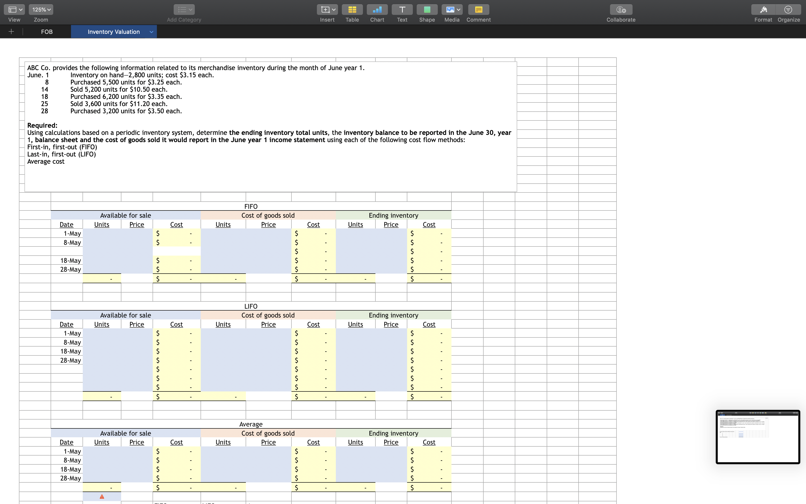 Media Comment Collaborate Format Organize FOB v Inventory Valuation See 8-6 ABC,