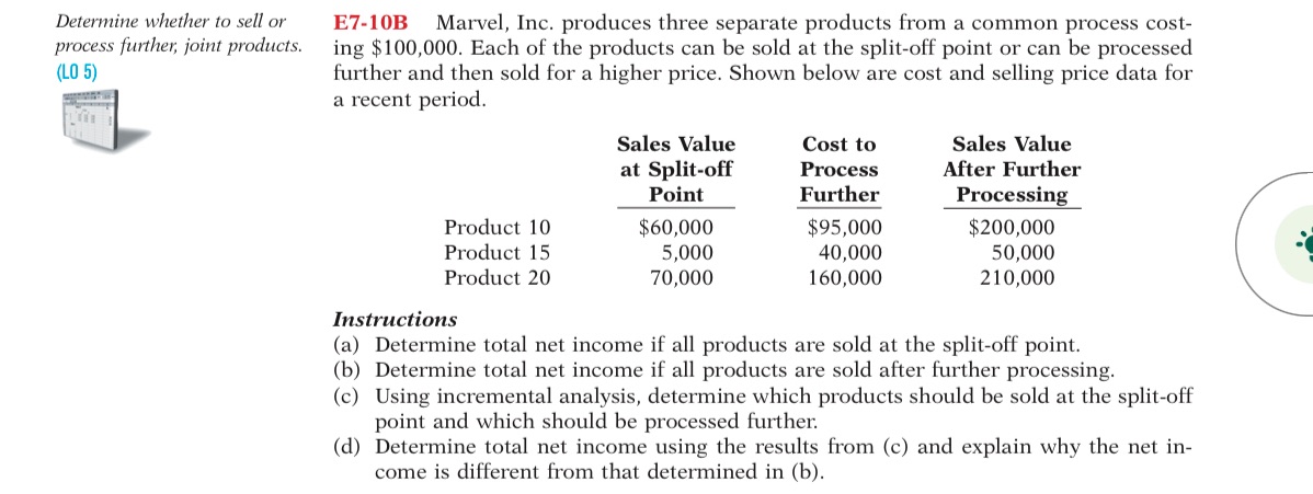  Determine whether to sell or E7-10B Marvel, Inc. produces three separate