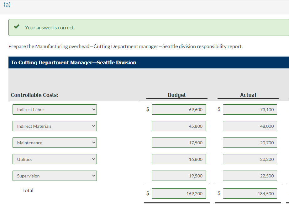 A and B. (c) Prepare the Manufacturing overhead-vice president of production responsibility