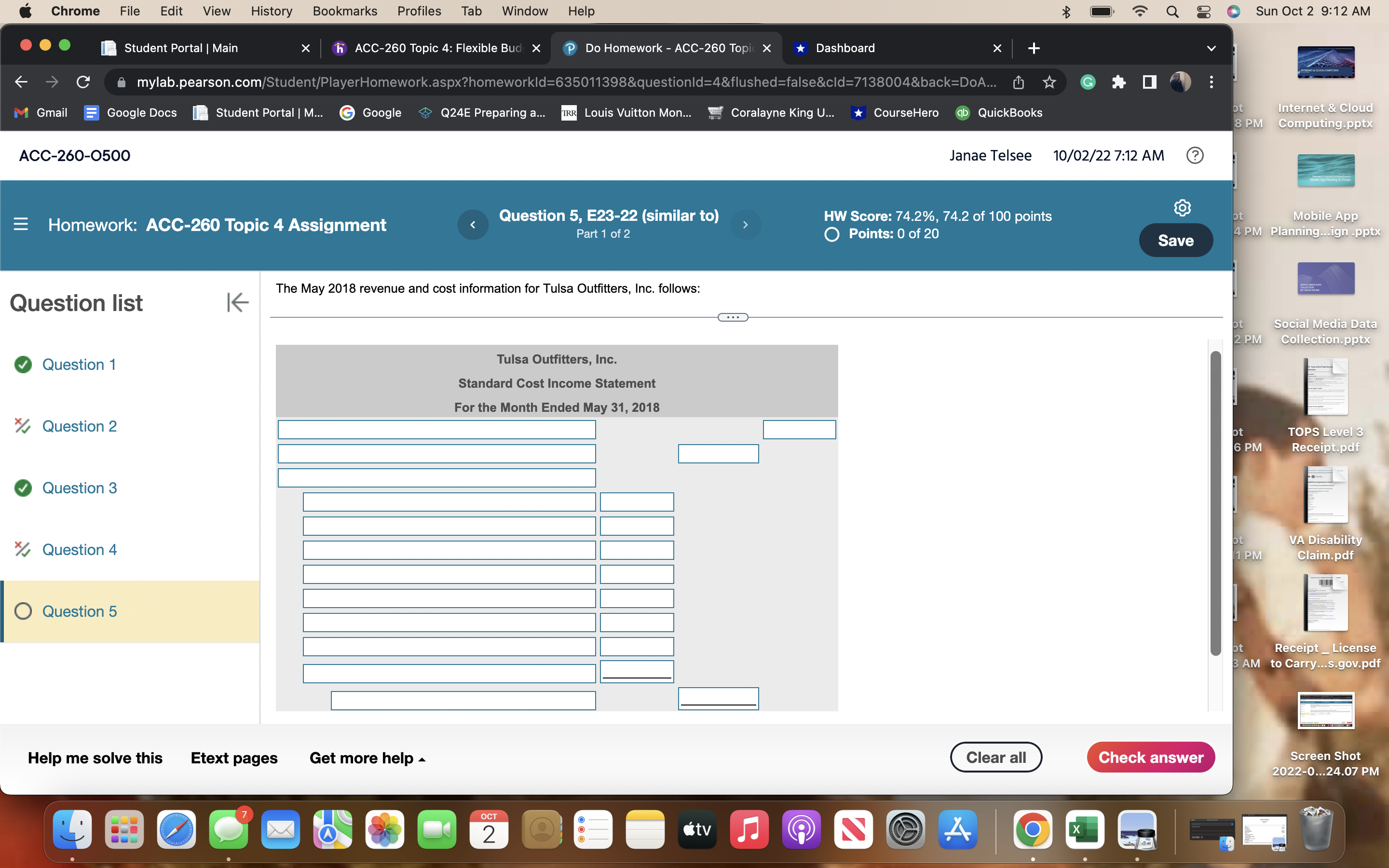 8 Sun Oct 2 9:11 AM Student Portal | Main h ACC-260