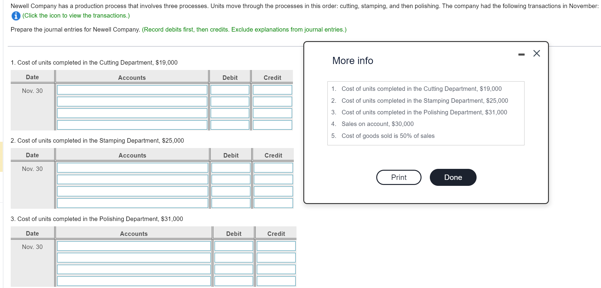 Newell Company has a production process that involves three processes. Units