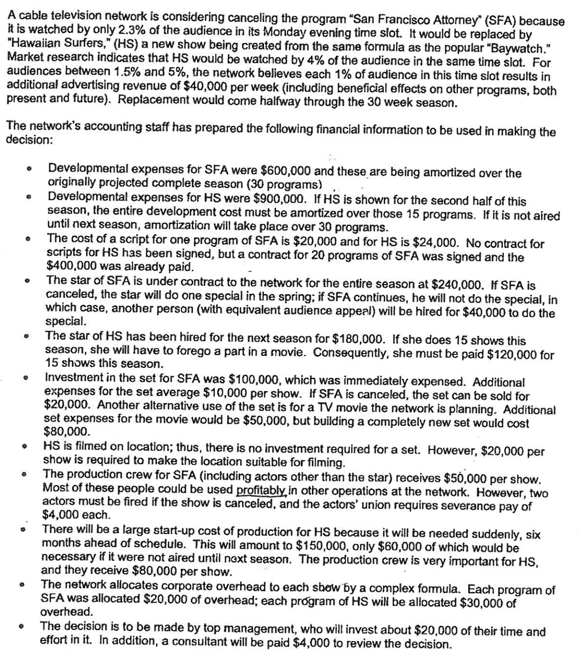 A cable television network is considering canceling the program "San Francisco Attorney