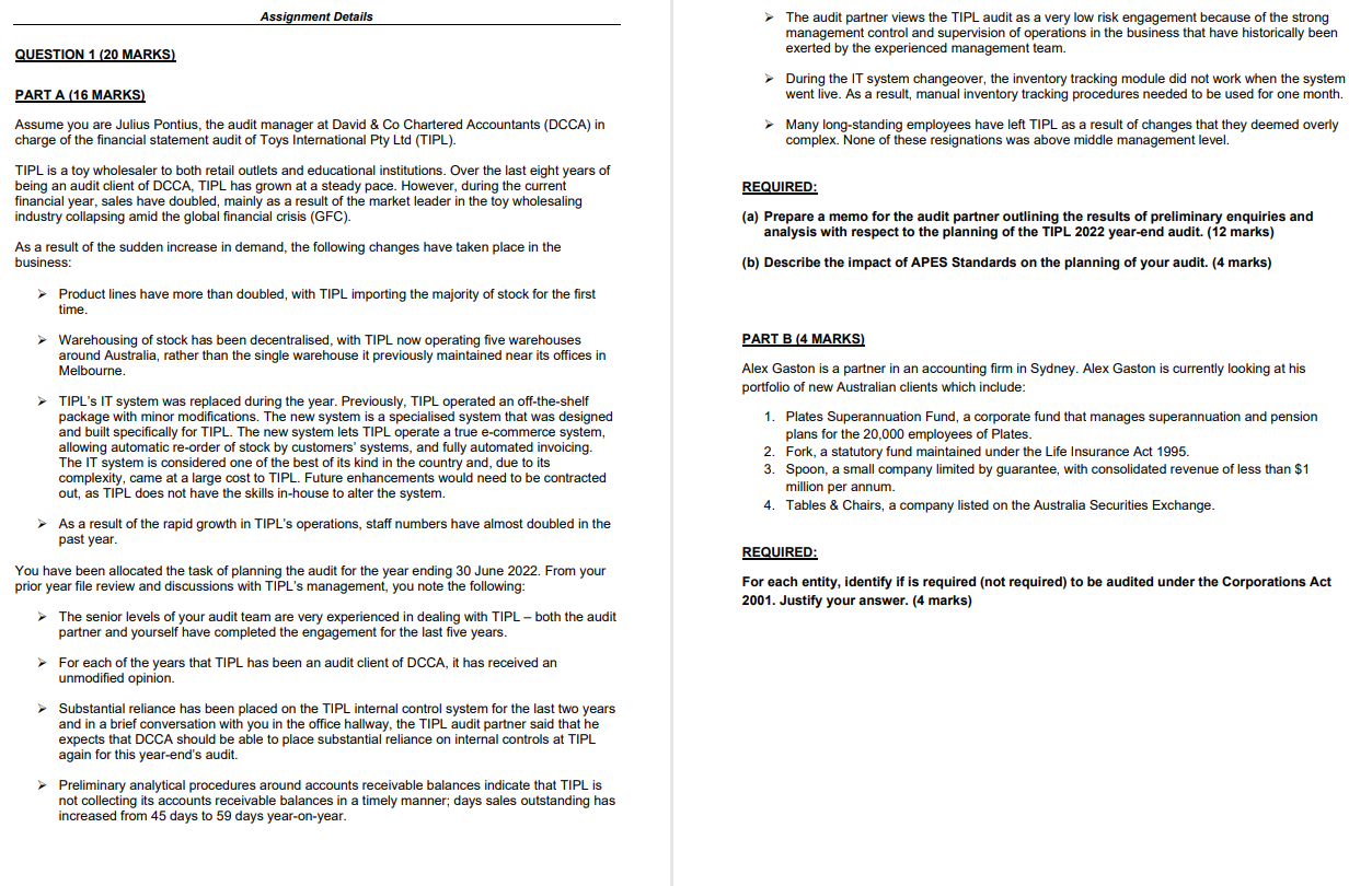 Assignment Details The audit partner views the TIPL audit as a